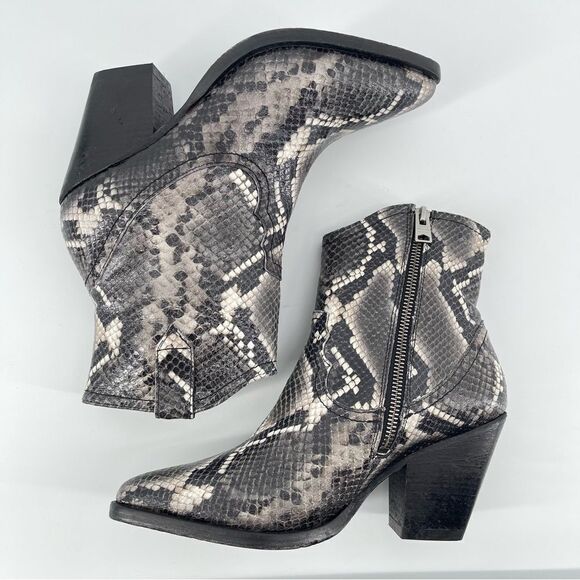 ALLSAINTS Rolene Animal Print Embossed Leather Western Block Heel Boots Size 7 - Picture 6 of 16